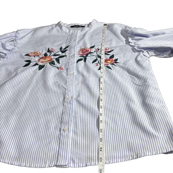 Sugar Lips Long Puff Sleeve Embroidered White with Stripe Button Down Shirt M - Picture 10 of 16